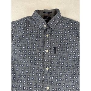 Ben Sherman Blue Red White Cassette Tape Short Sleeve Stretch Fit Shirt Small